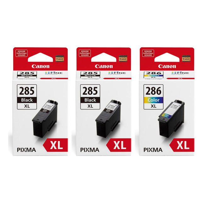 Canon PG-285XL / CL-286XL Original Ink Cartridge Combo – High Yield 2 Black & 1 Colour, 3-Pack