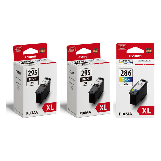 Canon PG-295XL / CL-286XL Original Ink Cartridge Combo – High Yield 2 Black & 1 Colour, 3-Pack