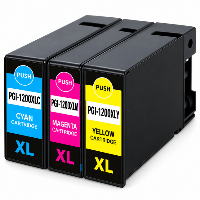 Canon PGI-1200XL Compatible Ink Cartridge Combo – High Yield Cyan, Magenta & Yellow, 3-Pack — 1 × PGI-1200XLC Cyan; 1 × PGI-1200XLM Magenta; 1 × PGI-1200XLY Yellow