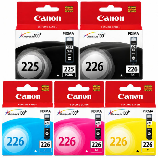 Canon PGI-225 / CLI-226 Original Ink Cartridge Combo – Pigment Black, Black, Cyan, Magenta & Yellow, 5-Pack