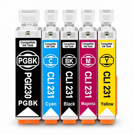 Canon PGI-230 / CLI-231 Compatible Ink Cartridge Combo – Pigment Black, Black, Cyan, Magenta & Yellow, 5-Pack