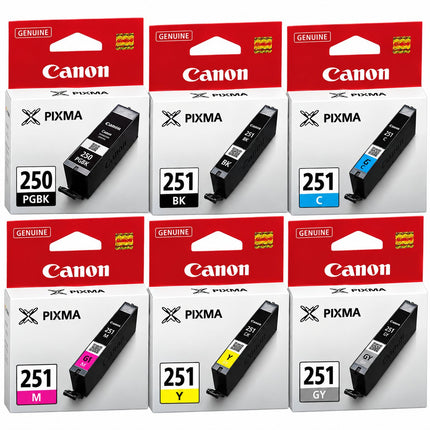 Canon PGI-250 / CLI-251 Original Ink Cartridge Combo – Full Set with Grey, 6-Pack