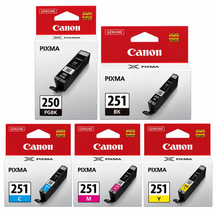 Canon PGI-250 / CLI-251 Original Ink Cartridge Combo – Pigment Black, Black, Cyan, Magenta & Yellow, 5-Pack