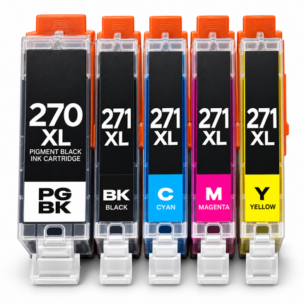 Canon PGI-270XL / CLI-271XL Compatible Ink Cartridge Combo – High Yield Pigment Black, Black, Cyan, Magenta & Yellow, 5-Pack — 1 × PGI-270XL Pigment Black; 1 × CLI-271XLBK Black; 1 × CLI-271XLC Cyan; 1 × CLI-271XLM Magenta; 1 × CLI-271XLY Yellow