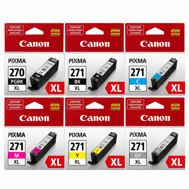 Canon PGI-270XL / CLI-271XL Original Ink Cartridge Combo – High Yield Full Set with Grey, 6-Pack