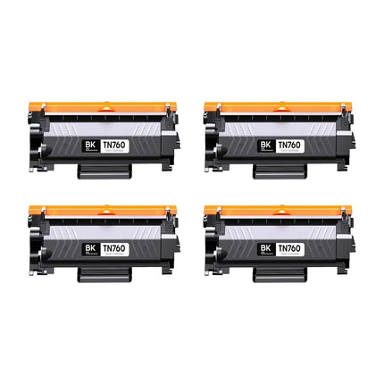 Brother TN760 Compatible Black Toner Cartridge High Yield – 4 Pack
