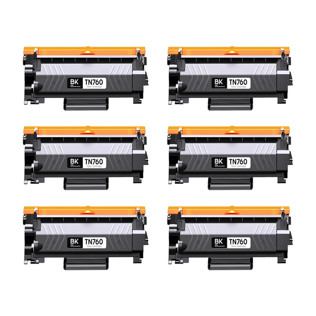 Brother TN760 Compatible Black Toner Cartridge High Yield – 6 Pack