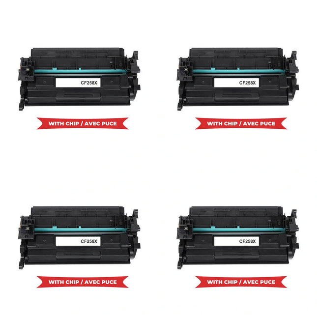 HP 58X CF258X Compatible Black Toner Cartridge, High Yield, 4 Pack – cartridge only, without packaging