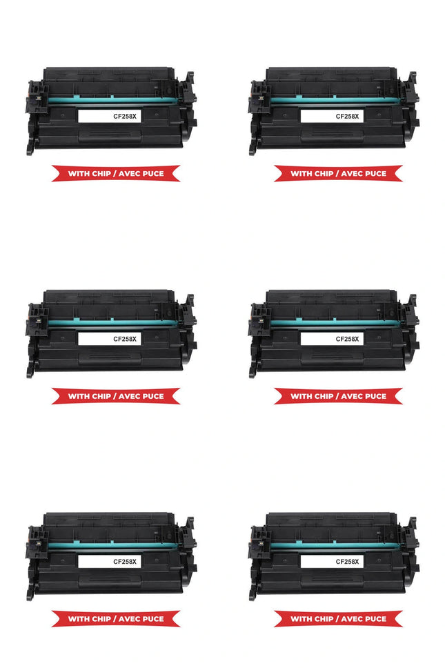 HP 58X CF258X Compatible Black Toner Cartridge, High Yield, 6 Pack – cartridge only, without packaging