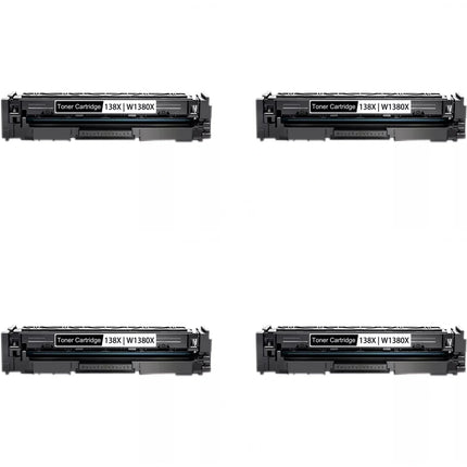 HP 138X W1380X Compatible Black Toner Cartridge, 4 Pack – cartridge only, without packaging