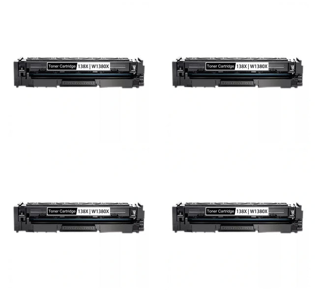 HP 138X W1380X Compatible Black Toner Cartridge, 4 Pack – cartridge only, without packaging