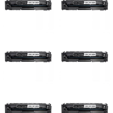 HP 138X W1380X Compatible Black Toner Cartridge, 6 Pack – cartridge only, without packaging