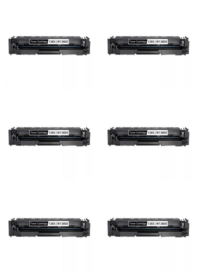 HP 138X W1380X Compatible Black Toner Cartridge, 6 Pack – cartridge only, without packaging