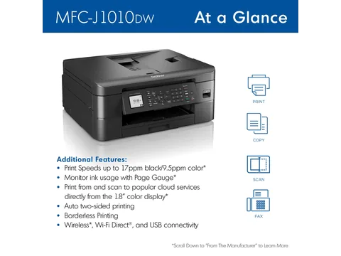 Brother MFC-J1010DW printer for LC401 & LC401XL ink cartridges