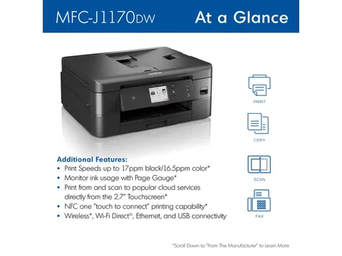 Brother MFC-J1170DW printer for LC401 & LC401XL ink cartridges