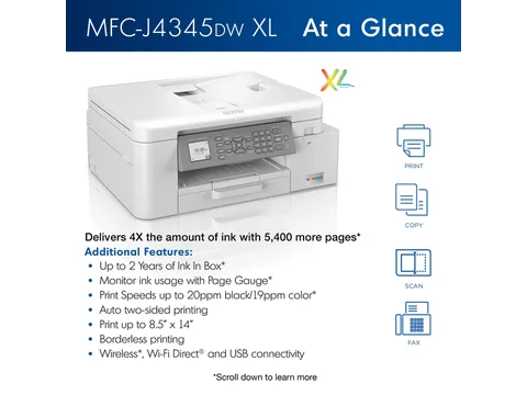 Brother MFC-J4345DW XL printer for LC406 & LC406XL ink cartridges
